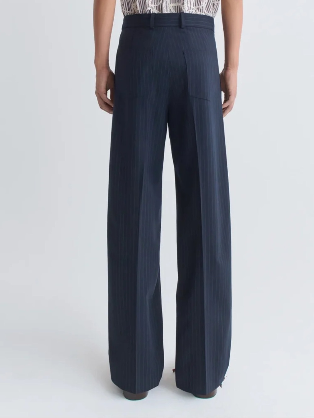 Séfr Flavio Pinstripe Trousers 32/32 M Navy Virgin Wool Blend NWT Dress Pants - Picture 7 of 16